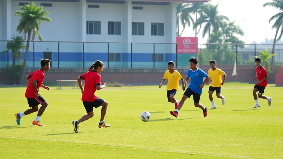 Các cầu thủ trẻ ở học viện thể thao