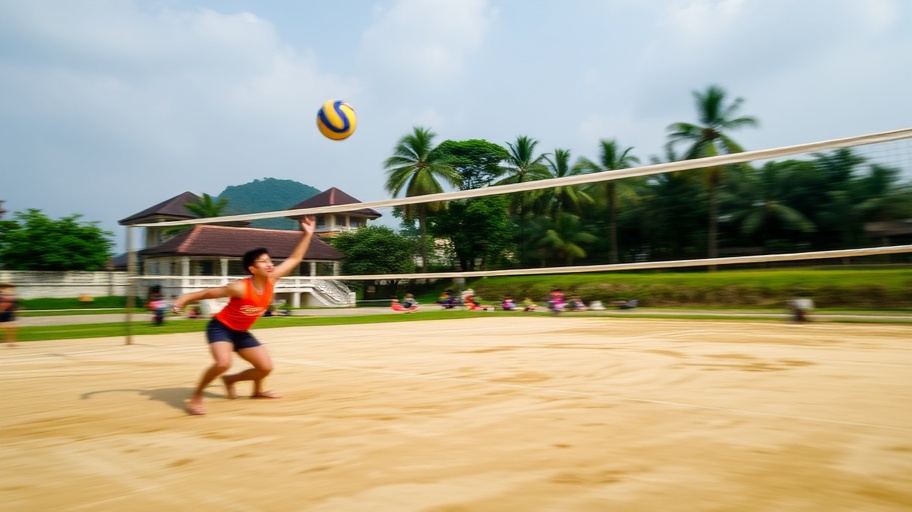 Diệu Châu đang tấn công trên sân bóng chuyền