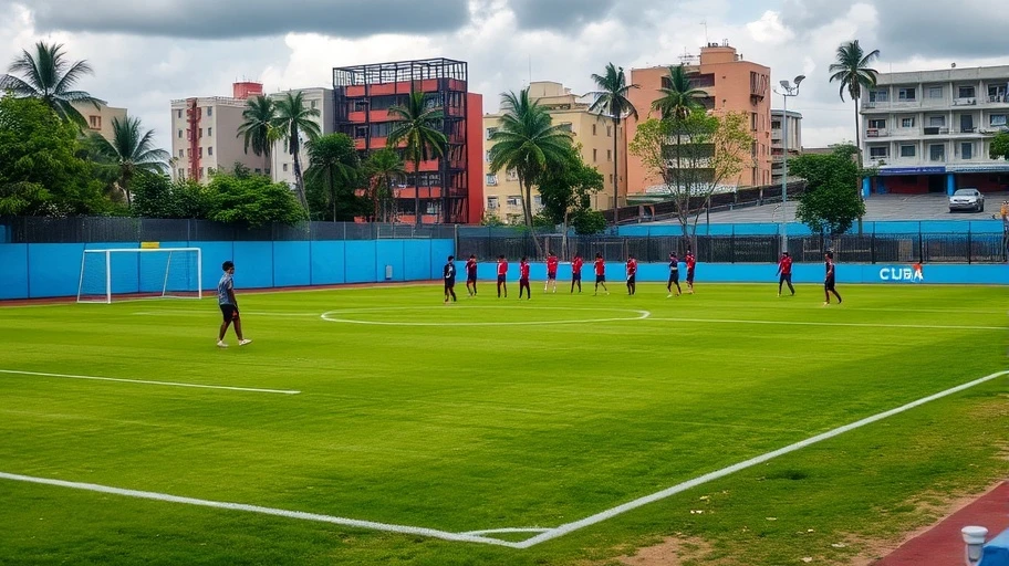 Football field in Cuba with players