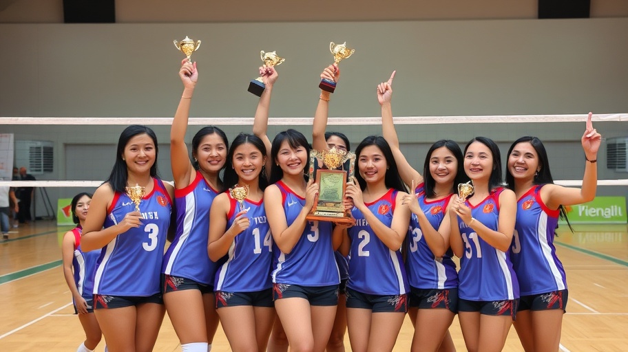 Hình ảnh đội bóng chuyền nữ Việt Nam ăn mừng chiến thắng.