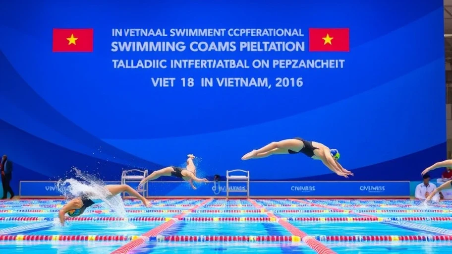 Hình ảnh giải đấu lớn của vận động viên bơi lội.