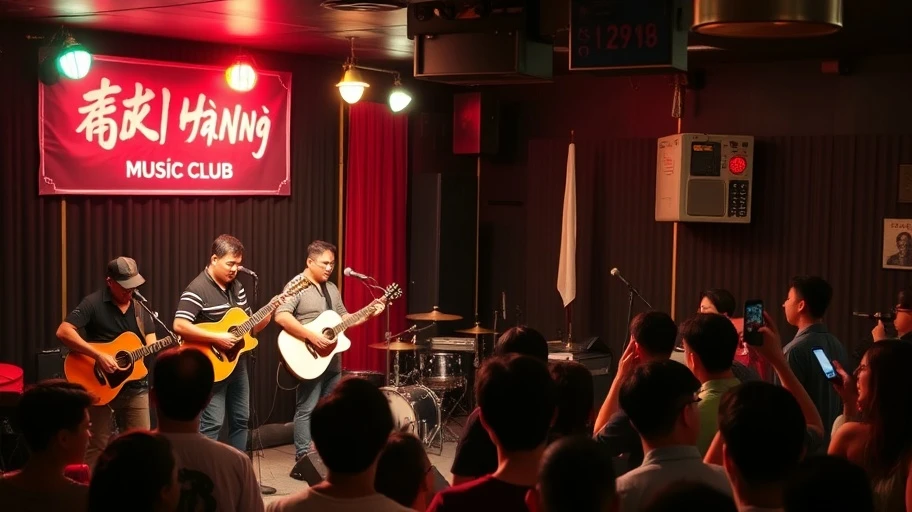 Hình ảnh một buổi biểu diễn âm nhạc tại câu lạc bộ combo ở Việt Nam.