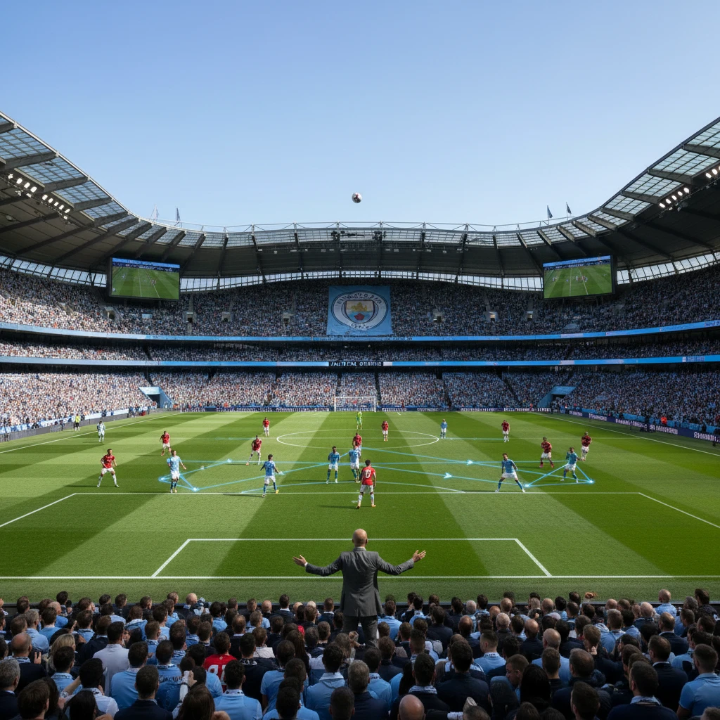 Hình ảnh sân Etihad và chiến thuật của Pep Guardiola