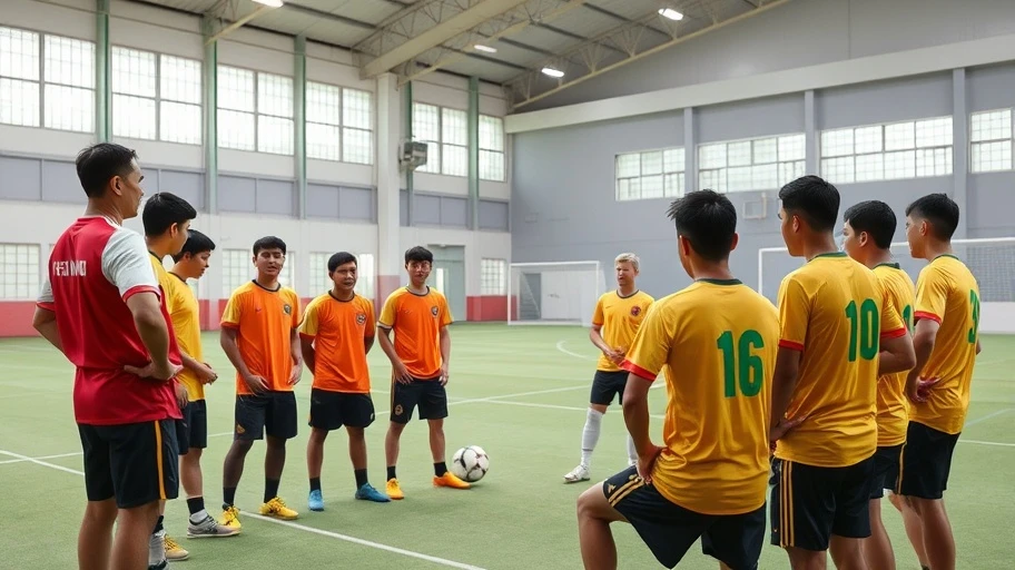 Huấn luyện viên giảng dạy chiến thuật cho đội bóng.