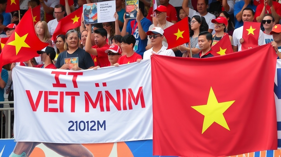 Người hâm mộ thể thao Việt Nam với biểu ngữ.