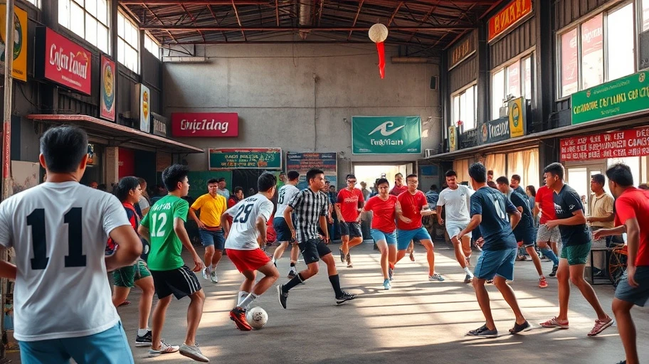 Thành viên câu lạc bộ thể thao đang chơi bóng đá