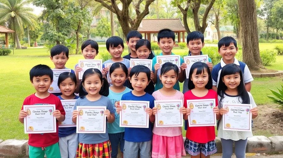 Trẻ em nhận chứng nhận từ câu lạc bộ hè.