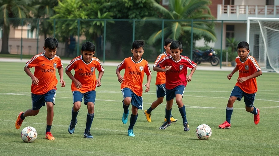 Young Cuban footballers training